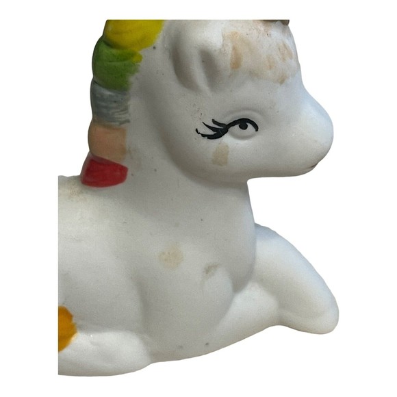 Vintage 1980’s Ceramic Unicorns With Rainbow Mane Pride Figurine China See Pics - Picture 3 of 10